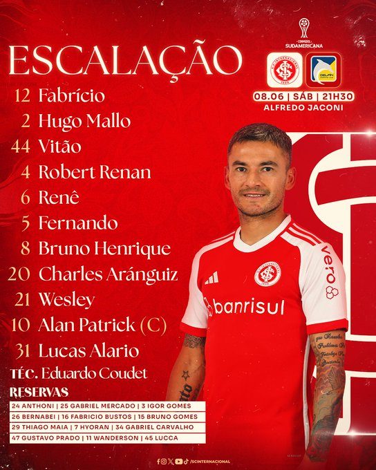 Inter x Delfin escalações definidas