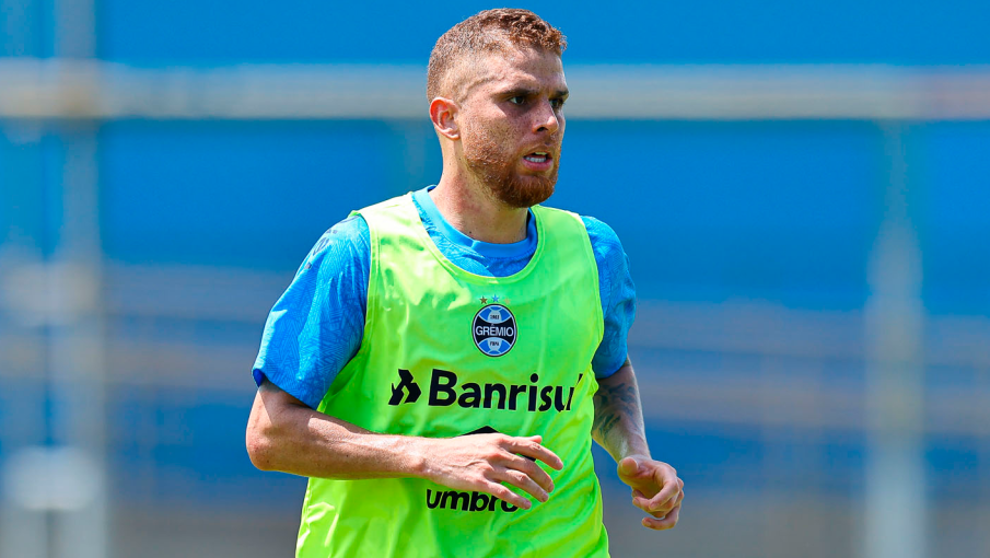 Cuéllar em treinamento no Grêmio. Foto: Guilherme Testa/Grêmio FBPA