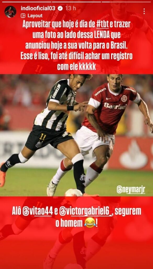 Publicação de Índio nas redes sociais. Foto: Instagram Índio