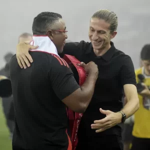 Roger Machado, do Internacional e Filipe Luis do Flamengo. Foto: Reprodução
