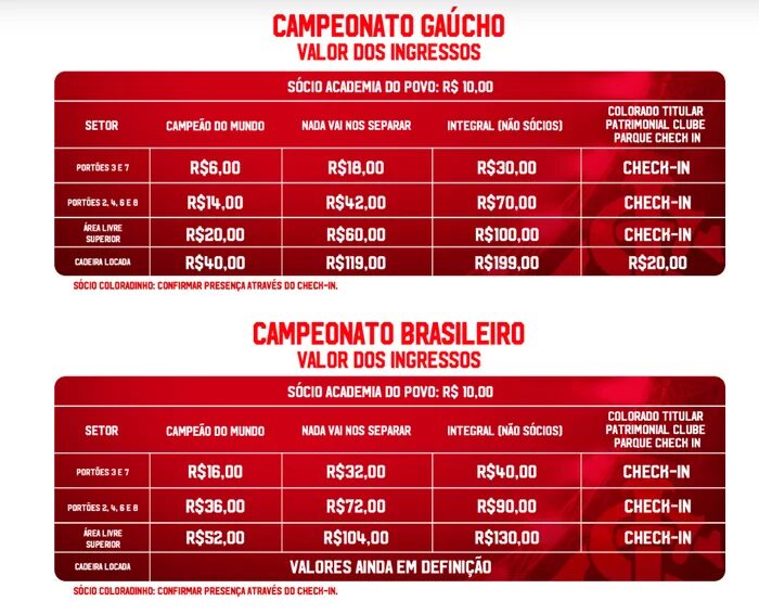 Inter reduz preços e anuncia ingressos a partir de R$ 6 no Gauchão e R$ 16 no Brasileirão