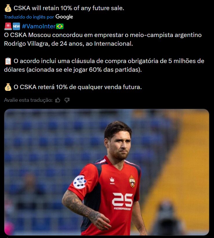 Na Europa, jornalista crava contratação de meio-campista argentino pelo Inter